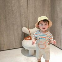 2 Pieces Set Baby Kid Unisex Striped T-Shirts And Cartoon Rompers