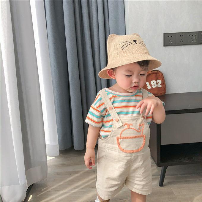 2 Pieces Set Baby Kid Unisex Striped T-Shirts And Cartoon Rompers