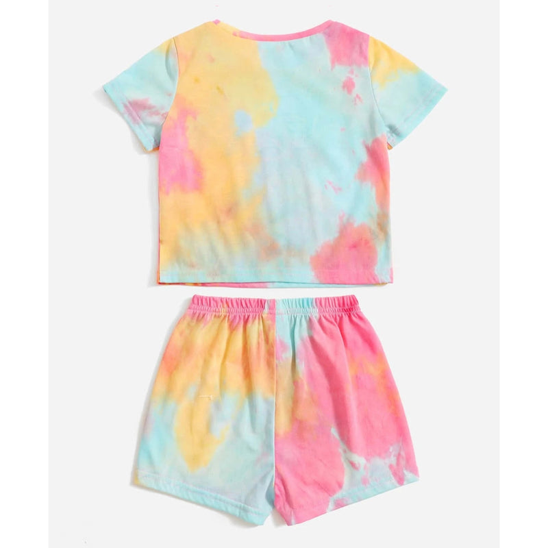 2 Pieces Set Baby Girls Tie Dye T-Shirts And Shorts