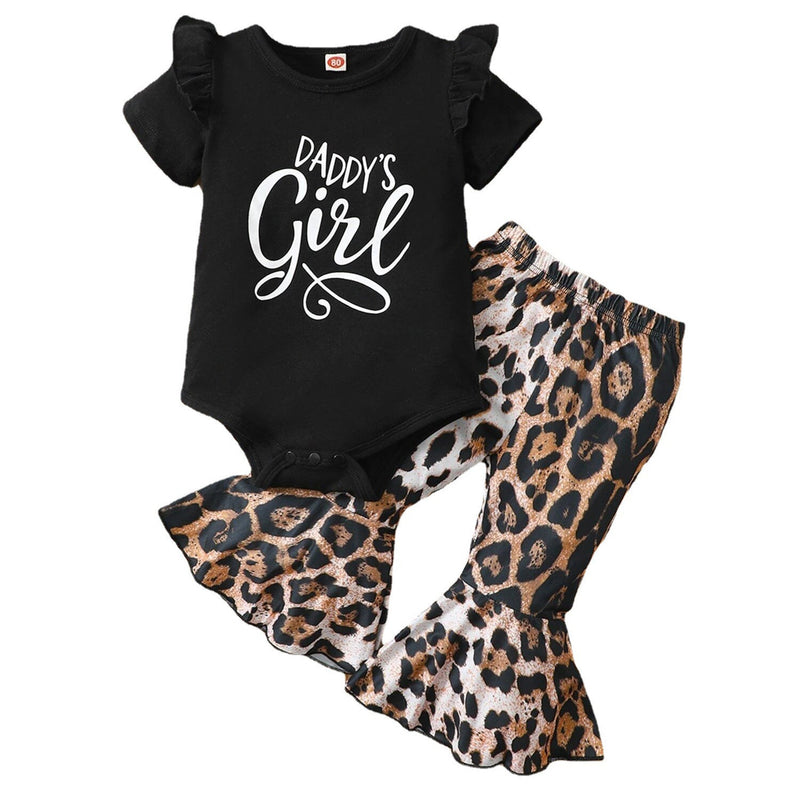 2 Pieces Set Baby Girls Letters Rompers And Leopard Pants