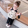 2 Pieces Set Baby Kid Girls Color-blocking Love heart Print Tank Tops And Solid Color Pants