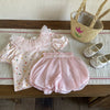 2 Pieces Set Baby Kid Girls Flower Print T-Shirts And Solid Color Shorts