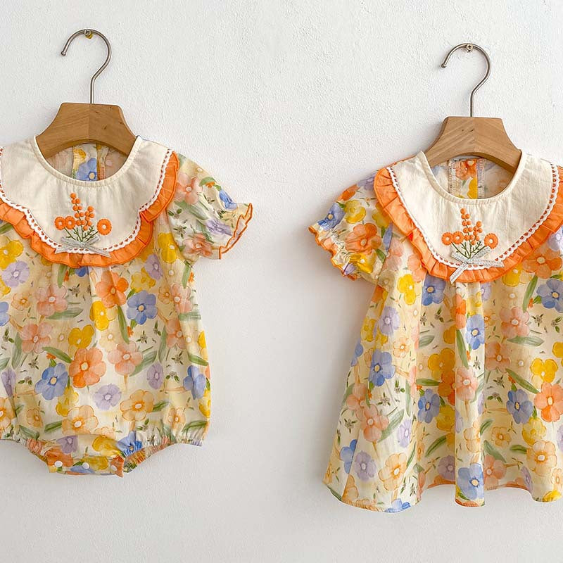 Baby Girls Flower Bow Print Rompers Dresses