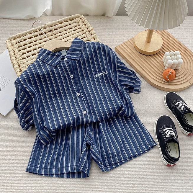 2 Pieces Set Baby Kid Boys Striped Shirts And Shorts