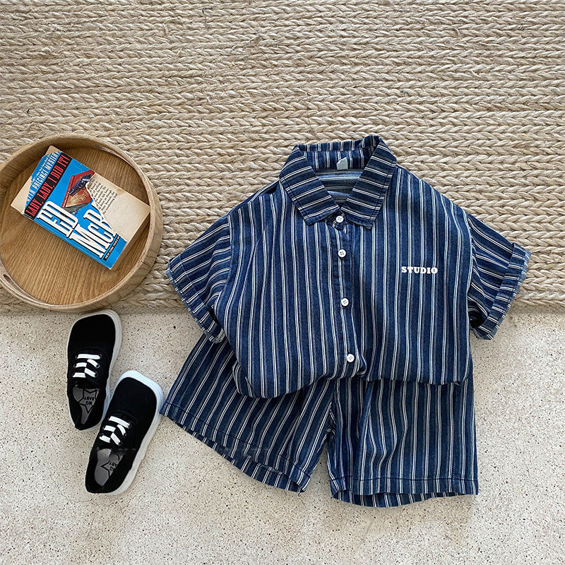 2 Pieces Set Baby Kid Boys Striped Shirts And Shorts