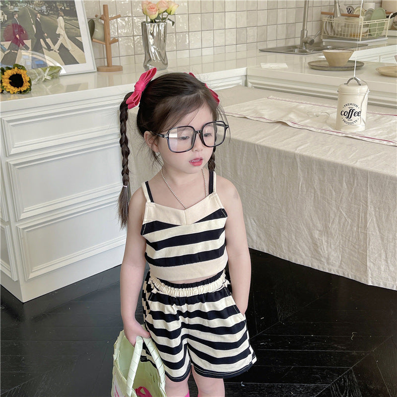 2 Pieces Set Baby Kid Girls Striped Tank Tops And Shorts