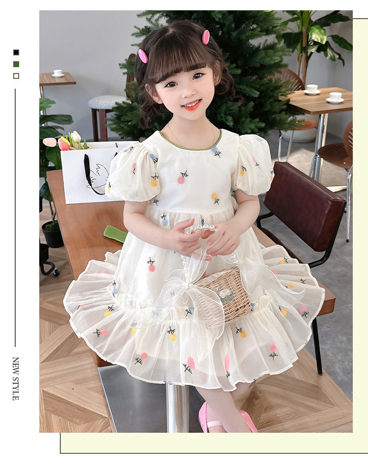 Baby Kid Girls Bow Embroidered Dresses