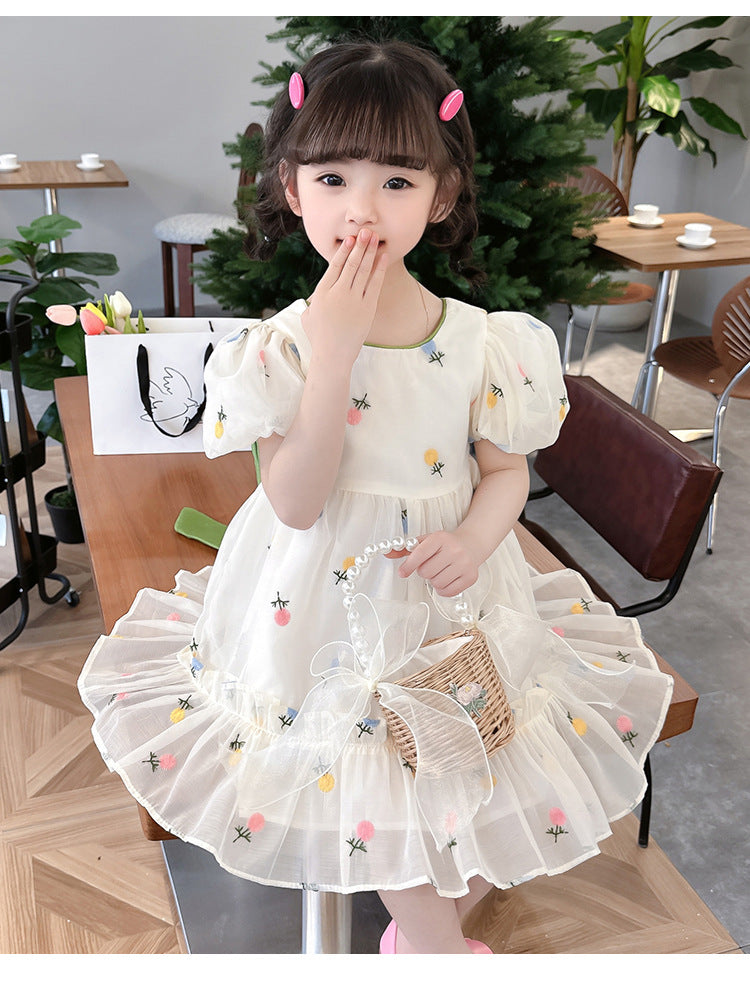 Baby Kid Girls Bow Embroidered Dresses