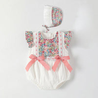 Baby Girls Flower Bow Print Rompers