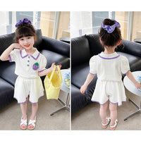 2 Pieces Set Baby Kid Girls Fruit Embroidered Polo Shirts And Solid Color Shorts