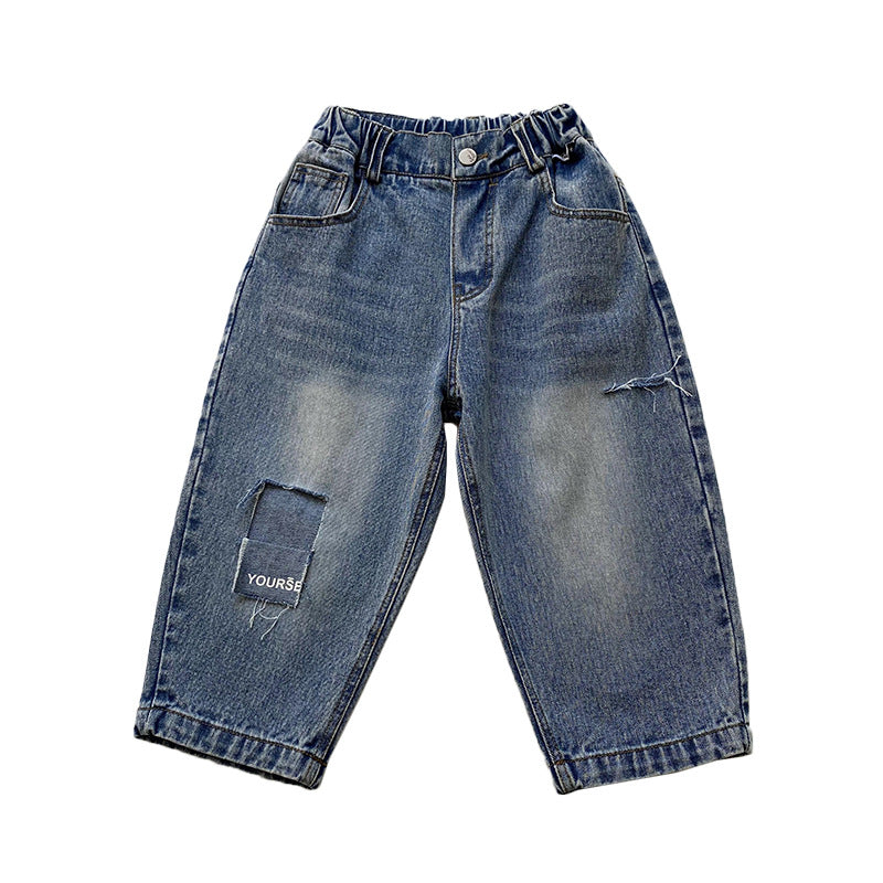 Baby Kid Boys Solid Color Ripped Pants Jeans