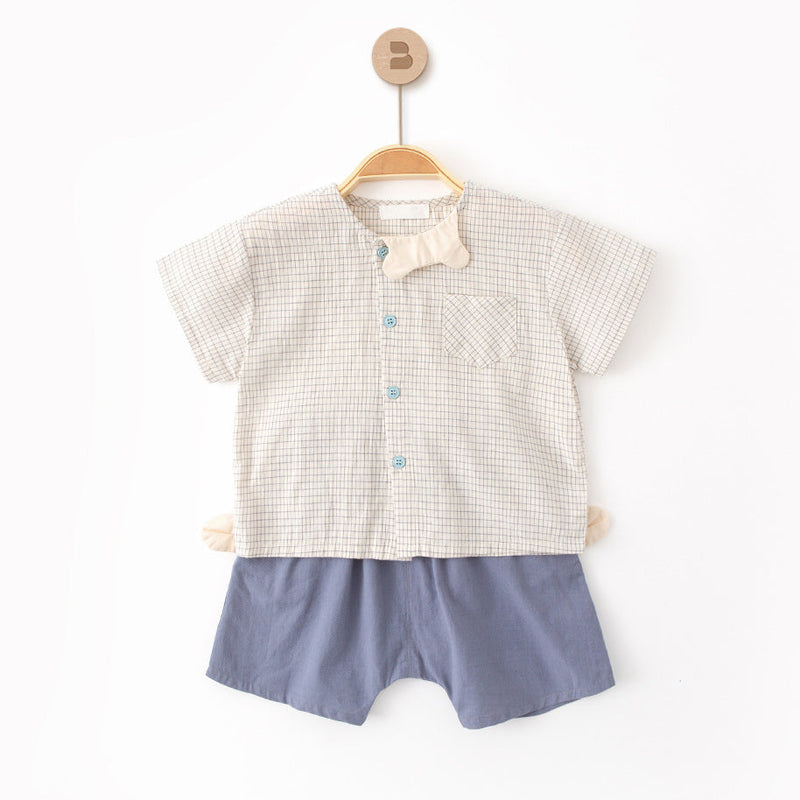 2 Pieces Set Baby Boys Checked Tops And Solid Color Shorts