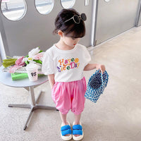 2 Pieces Set Baby Kid Girls Letters Polka dots Print T-Shirts And Solid Color Shorts