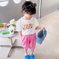 2 Pieces Set Baby Kid Girls Letters Polka dots Print T-Shirts And Solid Color Shorts