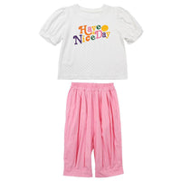 2 Pieces Set Baby Kid Girls Letters Polka dots Print T-Shirts And Solid Color Shorts