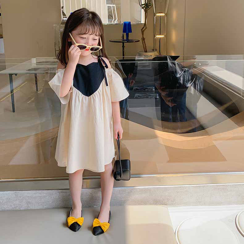 Baby Kid Girls Color-blocking Love heart Print Dresses