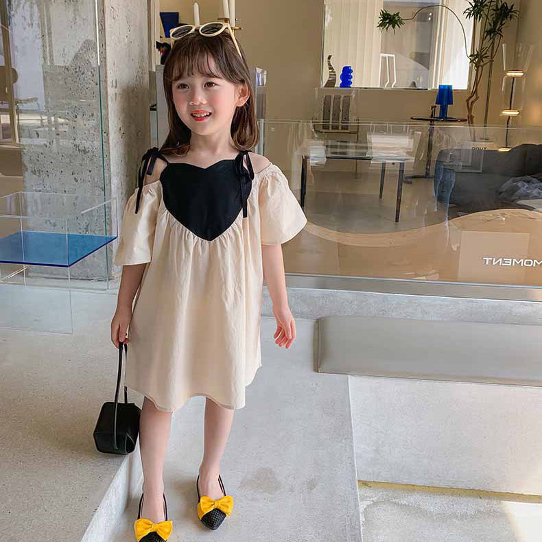 Baby Kid Girls Color-blocking Love heart Print Dresses