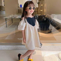 Baby Kid Girls Color-blocking Love heart Print Dresses