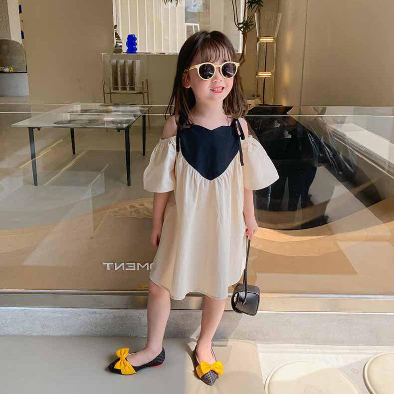 Baby Kid Girls Color-blocking Love heart Print Dresses