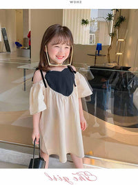 Baby Kid Girls Color-blocking Love heart Print Dresses