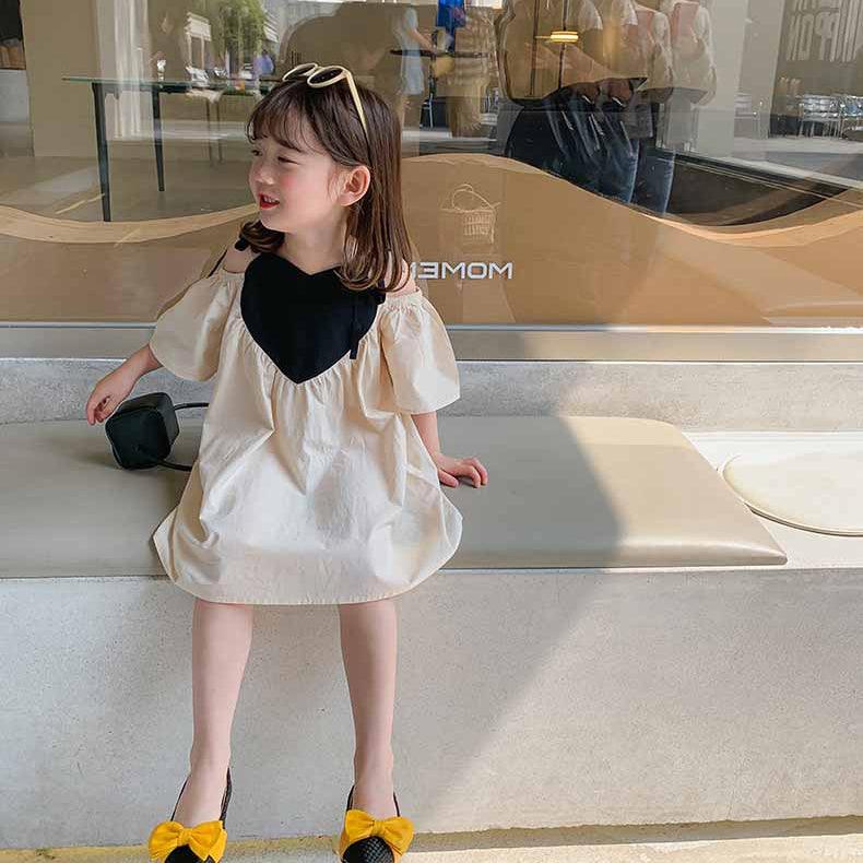 Baby Kid Girls Color-blocking Love heart Print Dresses