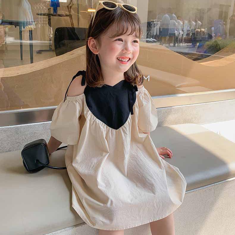 Baby Kid Girls Color-blocking Love heart Print Dresses