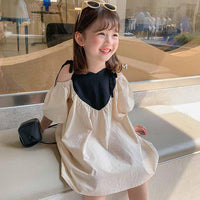 Baby Kid Girls Color-blocking Love heart Print Dresses