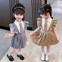 2 Pieces Set Baby Kid Girls Bow Tops And Solid Color Dresses