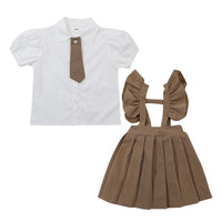 2 Pieces Set Baby Kid Girls Bow Tops And Solid Color Dresses