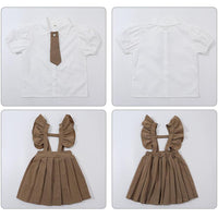 2 Pieces Set Baby Kid Girls Bow Tops And Solid Color Dresses