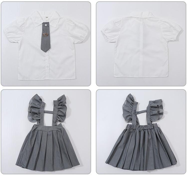 2 Pieces Set Baby Kid Girls Bow Tops And Solid Color Dresses