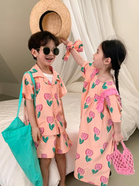 2 Pieces Set Baby Kid Boys Flower Print Shirts And Shorts