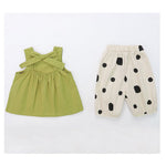 2 Pieces Set Baby Kid Girls Solid Color Tank Tops And Polka dots Shorts
