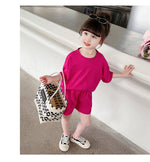 2 Pieces Set Baby Kid Girls Solid Color T-Shirts And Shorts