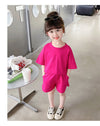 2 Pieces Set Baby Kid Girls Solid Color T-Shirts And Shorts