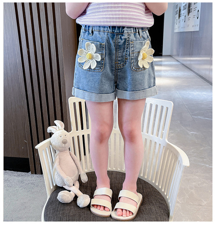 Baby Kid Girls Flower Shorts Jeans