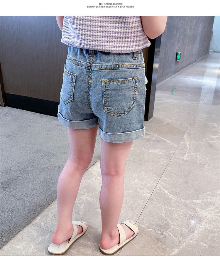 Baby Kid Girls Flower Shorts Jeans