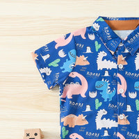 2 Pieces Set Baby Kid Boys Dinosaur Print Shirts And Solid Color Shorts