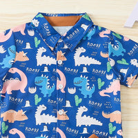 2 Pieces Set Baby Kid Boys Dinosaur Print Shirts And Solid Color Shorts