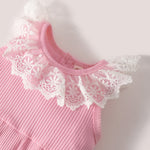 Baby Girls Solid Color Striped Lace Jumpsuits