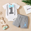 2 Pieces Set Baby Boys Letters Print Rompers And Expression Shorts