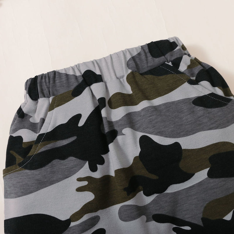 2 Pieces Set Baby Kid Boys Letters T-Shirts And Camo Shorts