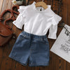 2 Pieces Set Baby Kid Girls Solid Color Tops And Shorts