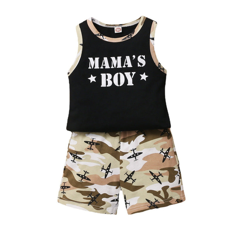 2 Pieces Set Baby Kid Boys Letters Tank Tops And Camo Shorts