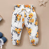 3 Pieces Set Baby Kid Girls Solid Color T-Shirts And Flower Print Pants And Headwear