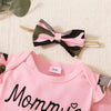 3 Pieces Set Baby Girls Letters Rompers And Camo Shorts And Headwear