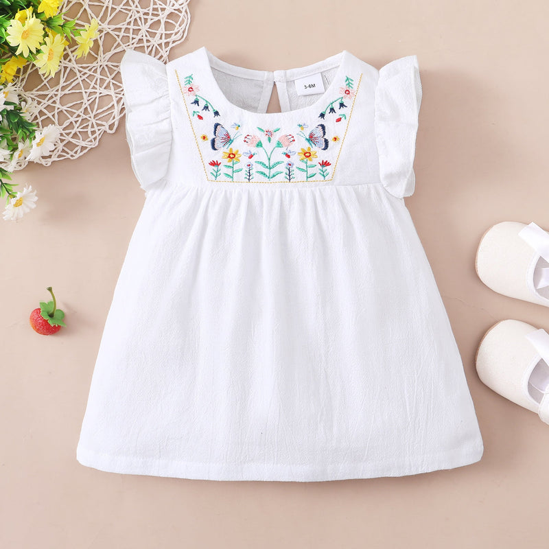 Baby Girls Flower Butterfly Embroidered Dresses