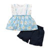 2 Pieces Set Baby Kid Girls Flower Print Tops And Solid Color Shorts