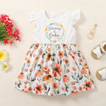 Baby Kid Girls Letters Color-blocking Flower Print Dresses