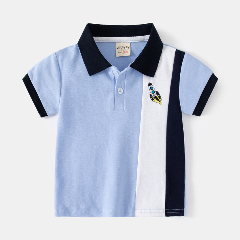 Baby Kid Boys Color-blocking Cartoon Embroidered Polo Shirts